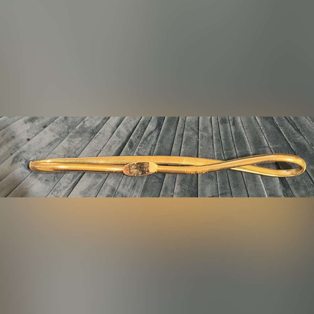 Vntge Metal Gold chain Snake Belt Elastic Oval. BuckleStretch Fashion 27’ Small